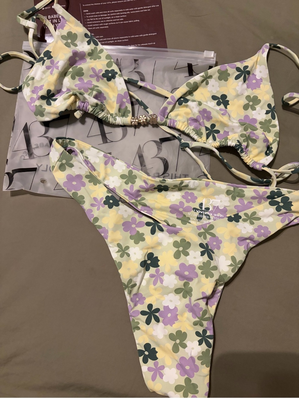 Floral Triangle Bikini Set in Yellow, Lilac & Olive